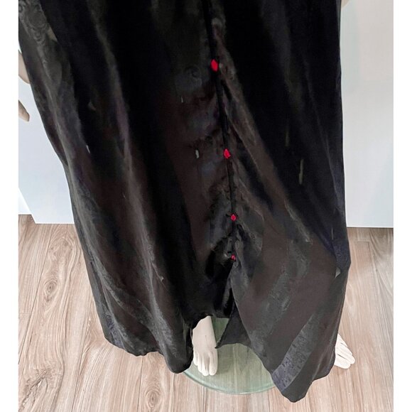 Vintage Witch Robe, Black Maxi Dress: Embroidered Red Roses, Gothic Style - Picture 8 of 10